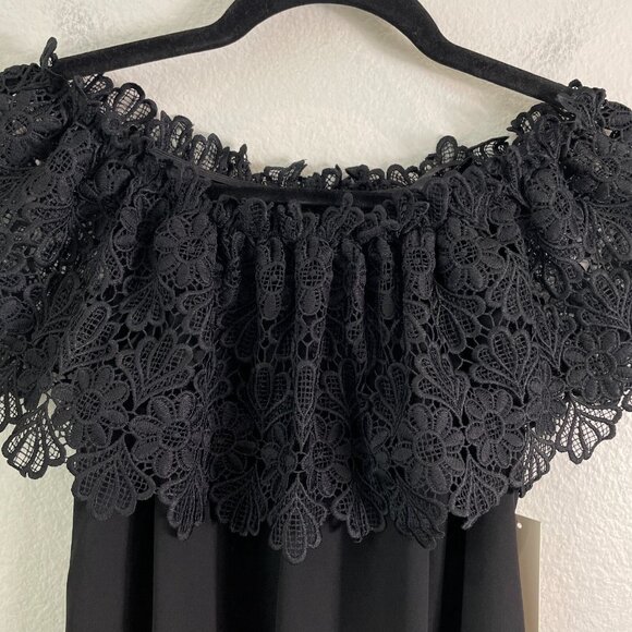 NEW Eliza J Womens 4 Black Off The Shoulder Mini Dress Lace Shear Lined - Picture 4 of 9